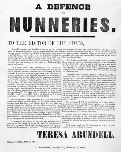 A Defence of Nunneries by Theresa Arundell by English School